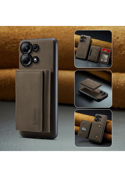 Xiaomi Poco M6 Pro Uyumlu Kılıf Zebana 2in1 Elite Class Cüzdanlı Deri Kılıf Koyu Kahverengi