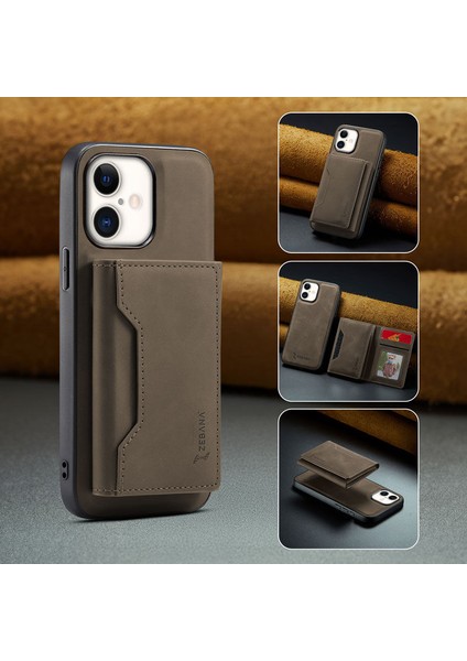 Apple iPhone 16 Plus Uyumlu Kılıf Zebana 2in1 Elite Class Cüzdanlı Deri Kılıf Koyu Kahverengi