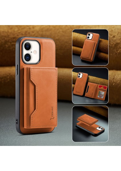 Apple iPhone 16 Uyumlu Kılıf Zebana 2in1 Elite Class Cüzdanlı Deri Kılıf Kahverengi