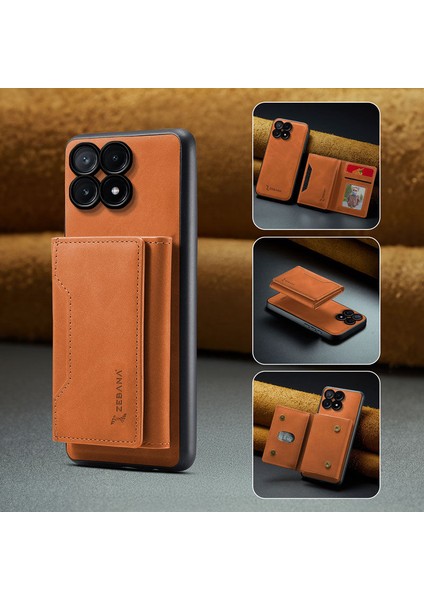 Xiaomi Poco X6 Pro 5g Uyumlu Kılıf Zebana 2in1 Elite Class Cüzdanlı Deri Kılıf Kahverengi