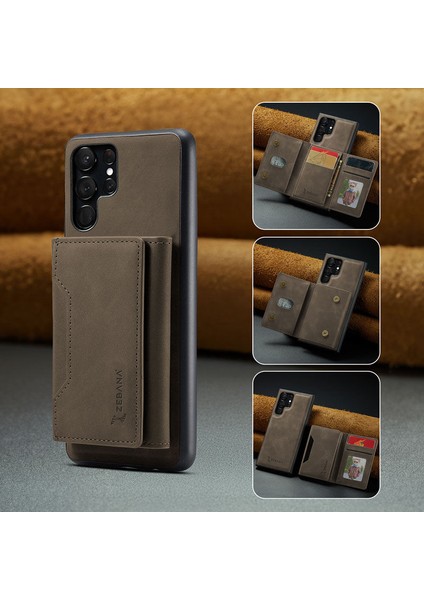 Samsung Galaxy S24 Ultra Uyumlu Kılıf Zebana 2in1 Elite Class Cüzdanlı Deri Kılıf Koyu Kahverengi