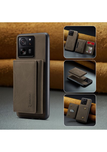 Xiaomi Mi 13T Uyumlu Kılıf Zebana 2in1 Elite Class Cüzdanlı Deri Kılıf Koyu Kahverengi