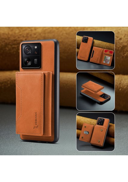Xiaomi Mi 13T Uyumlu Kılıf Zebana 2in1 Elite Class Cüzdanlı Deri Kılıf Kahverengi