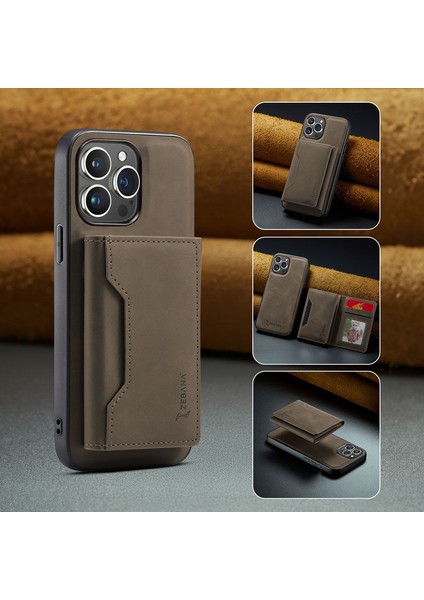 Apple iPhone 16 Pro Uyumlu Kılıf Zebana 2in1 Elite Class Cüzdanlı Deri Kılıf Koyu Kahverengi