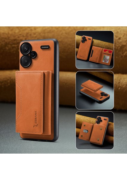 Xiaomi Redmi Note 13 Pro Plus 5g Uyumlu Kılıf Zebana 2in1 Elite Class Cüzdanlı Deri Kılıf Kahverengi