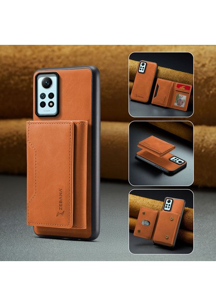 Xiaomi Redmi Note 12 Pro Uyumlu Kılıf Zebana 2in1 Elite Class Cüzdanlı Deri Kılıf Kahverengi