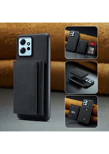 Xiaomi Redmi Note 12 Uyumlu Kılıf Zebana 2in1 Elite Class Cüzdanlı Deri Kılıf Siyah