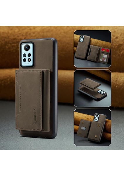 Xiaomi Redmi Note 12 Pro Uyumlu Kılıf Zebana 2in1 Elite Class Cüzdanlı Deri Kılıf Koyu Kahverengi