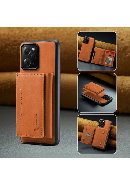Xiaomi Poco X5 Pro 5g Uyumlu Kılıf Zebana 2in1 Elite Class Cüzdanlı Deri Kılıf Kahverengi