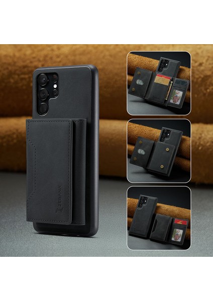Samsung Galaxy S22 Ultra Uyumlu Kılıf Zebana 2in1 Elite Class Cüzdanlı Deri Kılıf Siyah