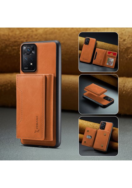 Xiaomi Redmi Note 11 Pro Uyumlu Kılıf Zebana 2in1 Elite Class Cüzdanlı Deri Kılıf Kahverengi