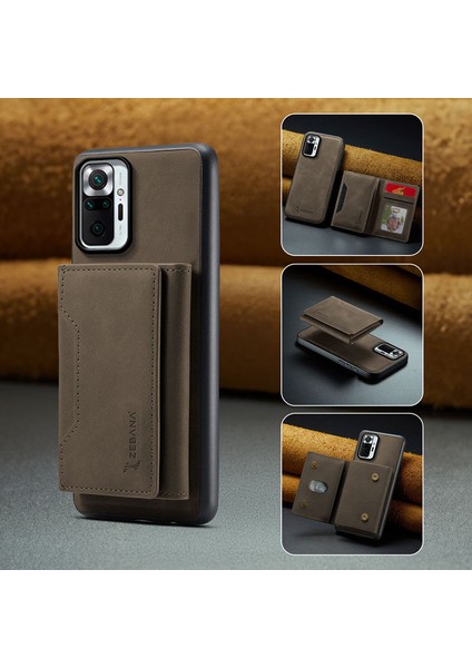 Xiaomi Redmi Note 10S Uyumlu Kılıf Zebana 2in1 Elite Class Cüzdanlı Deri Kılıf Koyu Kahverengi