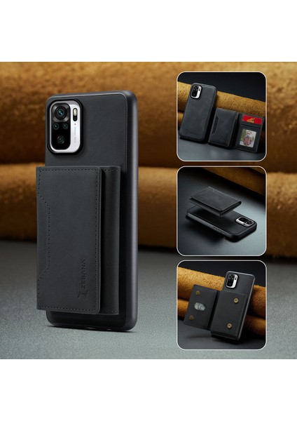 Xiaomi Redmi Note 10 Uyumlu Kılıf Zebana 2in1 Elite Class Cüzdanlı Deri Kılıf Siyah