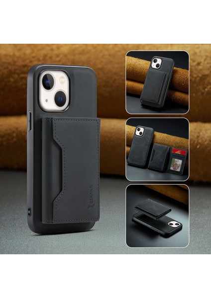 Apple iPhone 13 Uyumlu Kılıf Zebana 2in1 Elite Class Cüzdanlı Deri Kılıf Siyah