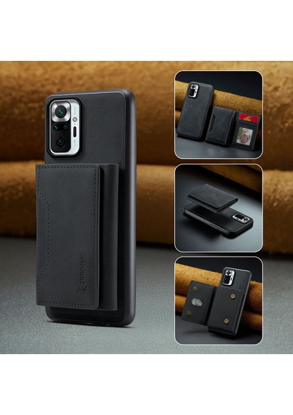 Xiaomi Redmi Note 10S Uyumlu Kılıf Zebana 2in1 Elite Class Cüzdanlı Deri Kılıf Siyah