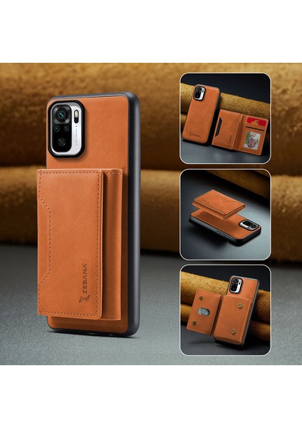 Xiaomi Redmi Note 10 Uyumlu Kılıf Zebana 2in1 Elite Class Cüzdanlı Deri Kılıf Kahverengi