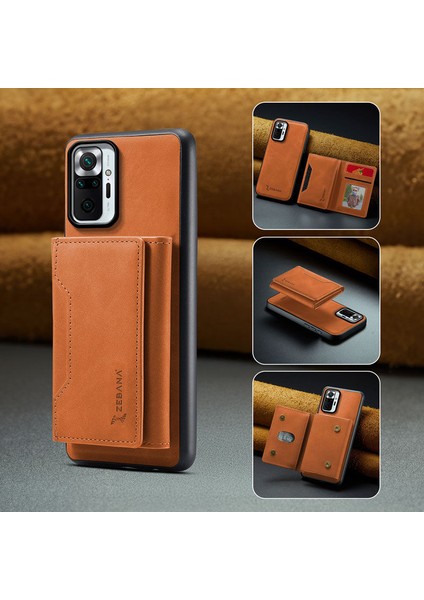 Xiaomi Redmi Note 10S Uyumlu Kılıf Zebana 2in1 Elite Class Cüzdanlı Deri Kılıf Kahverengi