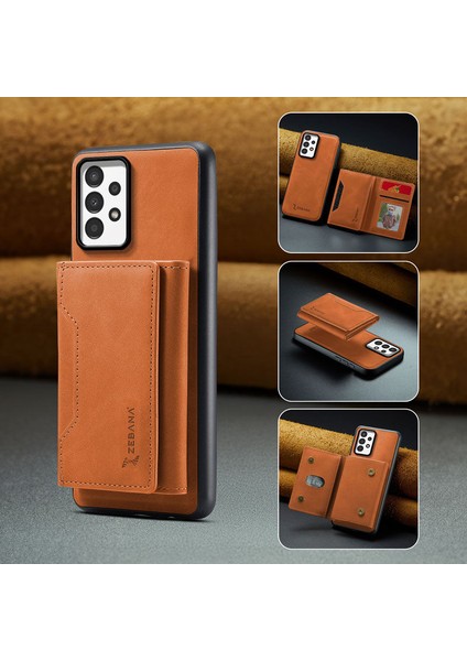 Samsung Galaxy A32 Uyumlu Kılıf Zebana 2in1 Elite Class Cüzdanlı Deri Kılıf Kahverengi