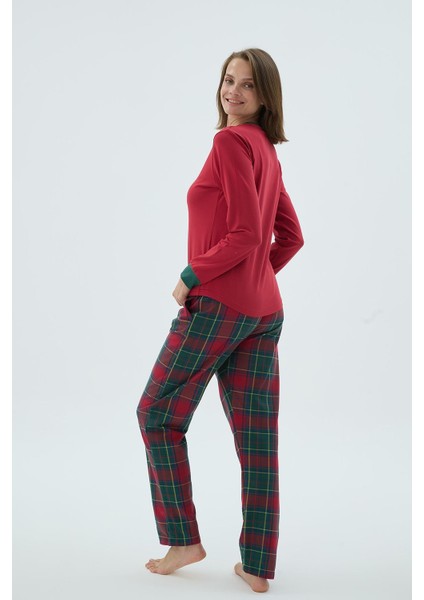 Kadın Kırmızı Uzun Kollu Penguen Baskılı Kareli Pijama Takımı C6T4N371 indirimleri