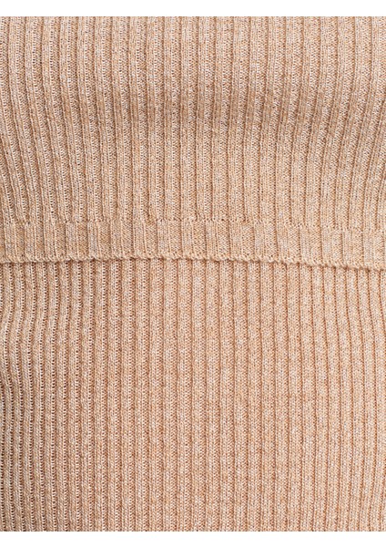 10808 Bardot Yaka Fitilli Simli Triko Kazak-Bej fırsatları