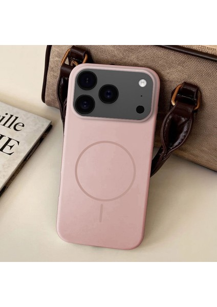 Apple iPhone 17 Pro Uyumlu Kılıf Zebana Liquid Soft Silikon Kılıf (Kablosuz Şarj Destekli) Pembe