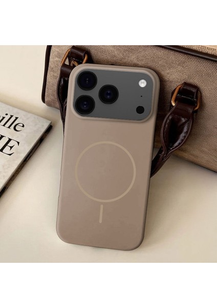 Apple iPhone 17 Pro Max Uyumlu Kılıf Zebana Liquid Soft Silikon Kılıf (Kablosuz Şarj Destekli) Desert Titanyum