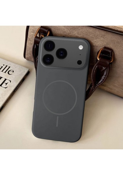 Apple iPhone 17 Pro Max Uyumlu Kılıf Zebana Liquid Soft Silikon Kılıf (Kablosuz Şarj Destekli) Gri modelleri