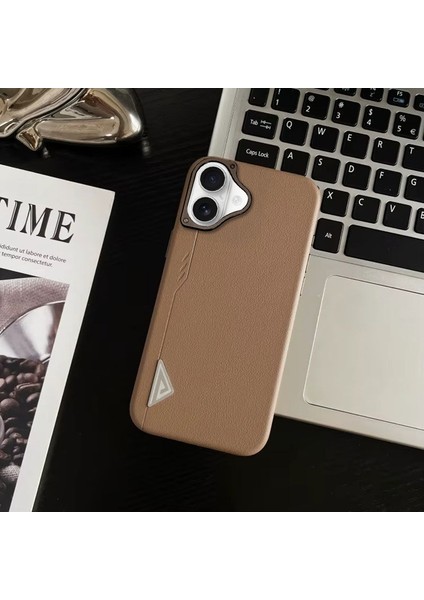 Apple iPhone 17 Uyumlu Kılıf Zebana Arvento Elite Deri Kılıf (Kablosuz Şarj) Desert Titanyum