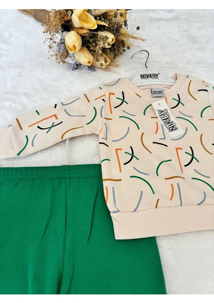 Tuembaby %100 Cotton Kumaş Unisex Beli Lastikli 2 Parça Alt-Üst Takım