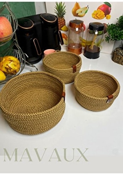 Jüt Hasır Sepet Takımı 3 Parça El Dokuma Doğal Pamuk Banyo ve Mutfak Organizeri