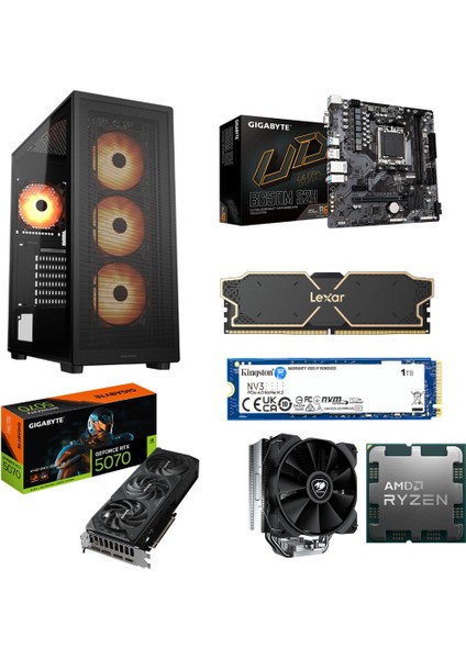 Amd Ryzen 7500F-GIGABYTE Geforce Rtx 5070 Wındforce Oc Sff 12G-GIGABYTE B650M-16GB Ddr5-1tb fiyatları