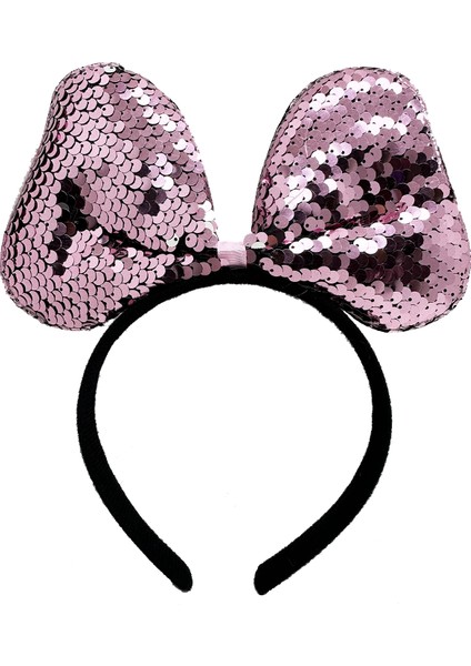 Renk Değiştiren Pullu Payetli Fiyonk Parti Tacı Pembe Gümüş Renk 20X16 cm