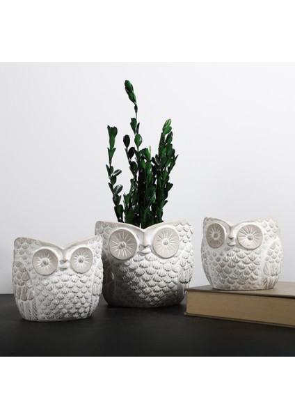 Baykuş Saksı Küçük Boy Beyaz modelleri