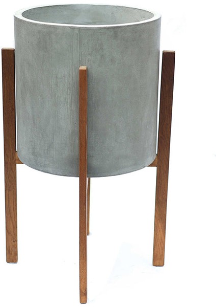 Berlin Ahşap Ayaklı Yuvarlak Saksı L Gri