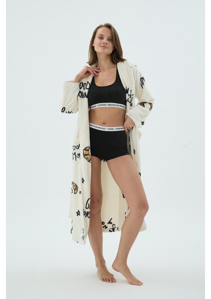 Kadın Polar Uzun Kollu Kuşaklı Cepli Desenli Sabahlık C8T9N271 fiyatları