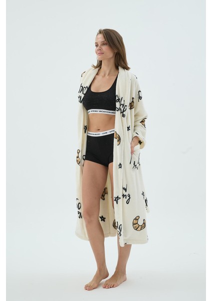 Kadın Polar Uzun Kollu Kuşaklı Cepli Desenli Sabahlık C8T9N271 modelleri