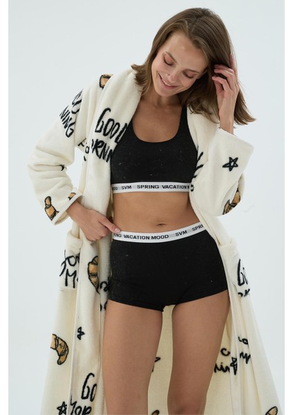 Kadın Polar Uzun Kollu Kuşaklı Cepli Desenli Sabahlık C8T9N271 fırsatları