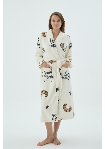 Kadın Polar Uzun Kollu Kuşaklı Cepli Desenli Sabahlık C8T9N271 indirimleri