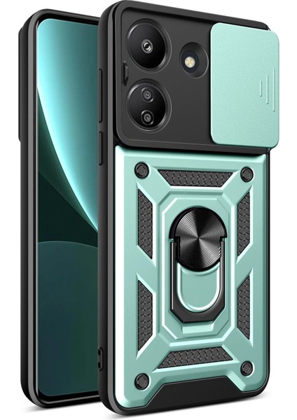 Zengezur Newface Xiaomi Redmi 13C Kılıf Pars Lens Yüzüklü Silikon - Yeşil