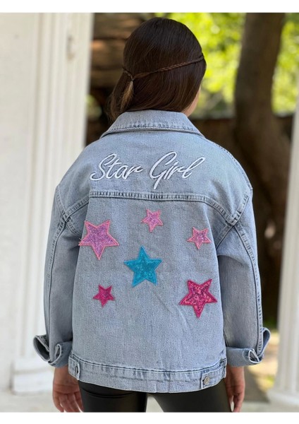 Kız Çocuk Yıldız Pul Payet Işlemeli Kot Ceket-Jeans Ceket/kot Mont-Jeans Mont fırsatları