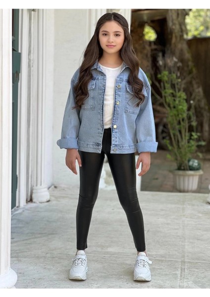 Kız Çocuk Yıldız Pul Payet Işlemeli Kot Ceket-Jeans Ceket/kot Mont-Jeans Mont indirimleri