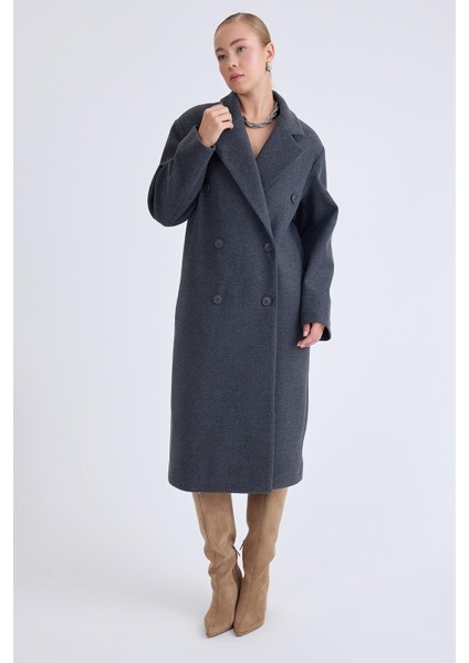 Düğmeli Uzun Kaşe Kaban