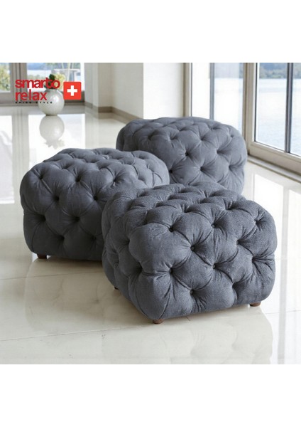 Puf Zinal Ayaksız Kapitoneli Kare 45x45 cm(Gri)