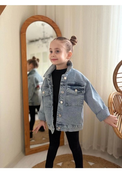 Kız Çocuk Nakış ve Taş Işlemeli Kot Ceket-Jeans Ceket/kot Mont-Jeans Mont indirimleri