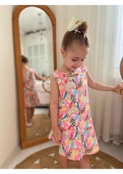 Kız Çocuk Flamingo Desenli Renkli Yazlık Elbise-Bayramlık fırsatları