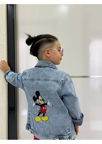 Mickey Mause Nakışlı Kot Ceket-Bayramlik