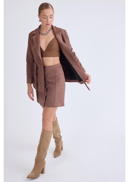 Önü Düğmeli Mini Süet Etek fiyatları