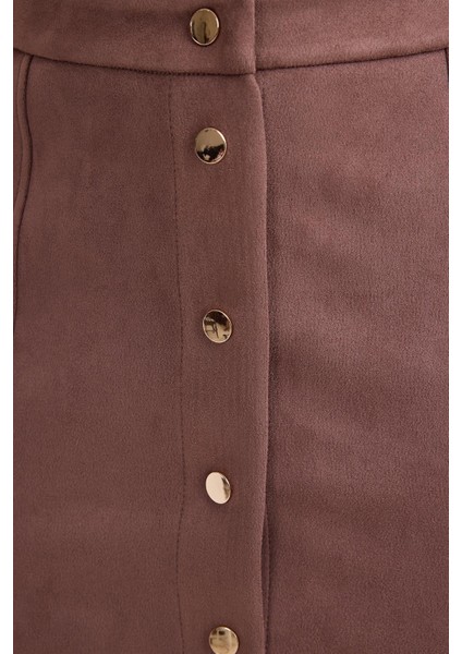 Önü Düğmeli Mini Süet Etek fırsatları