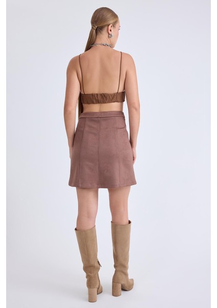 Önü Düğmeli Mini Süet Etek indirimleri