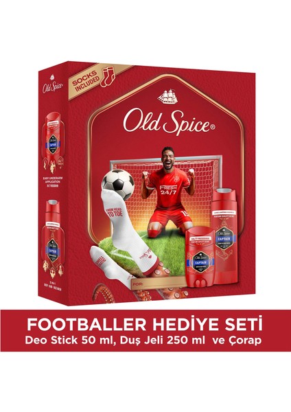 Footballer Hediye Seti: Captain Deodorant stick 50 Ml, duşjeli 250 Ml ve çorap